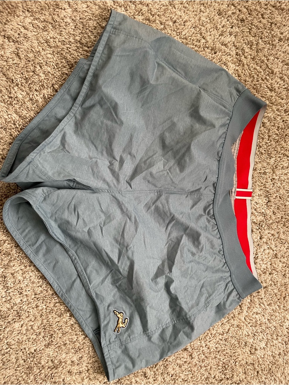Tracksmith Women's Athletic Shorts in Slate Gray with Red Waistband
